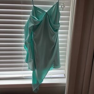 Blue one shoulder teal dress